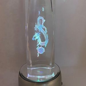 3D Laser Crystal Dragon Figurine Statue Sculpture with LED Base New